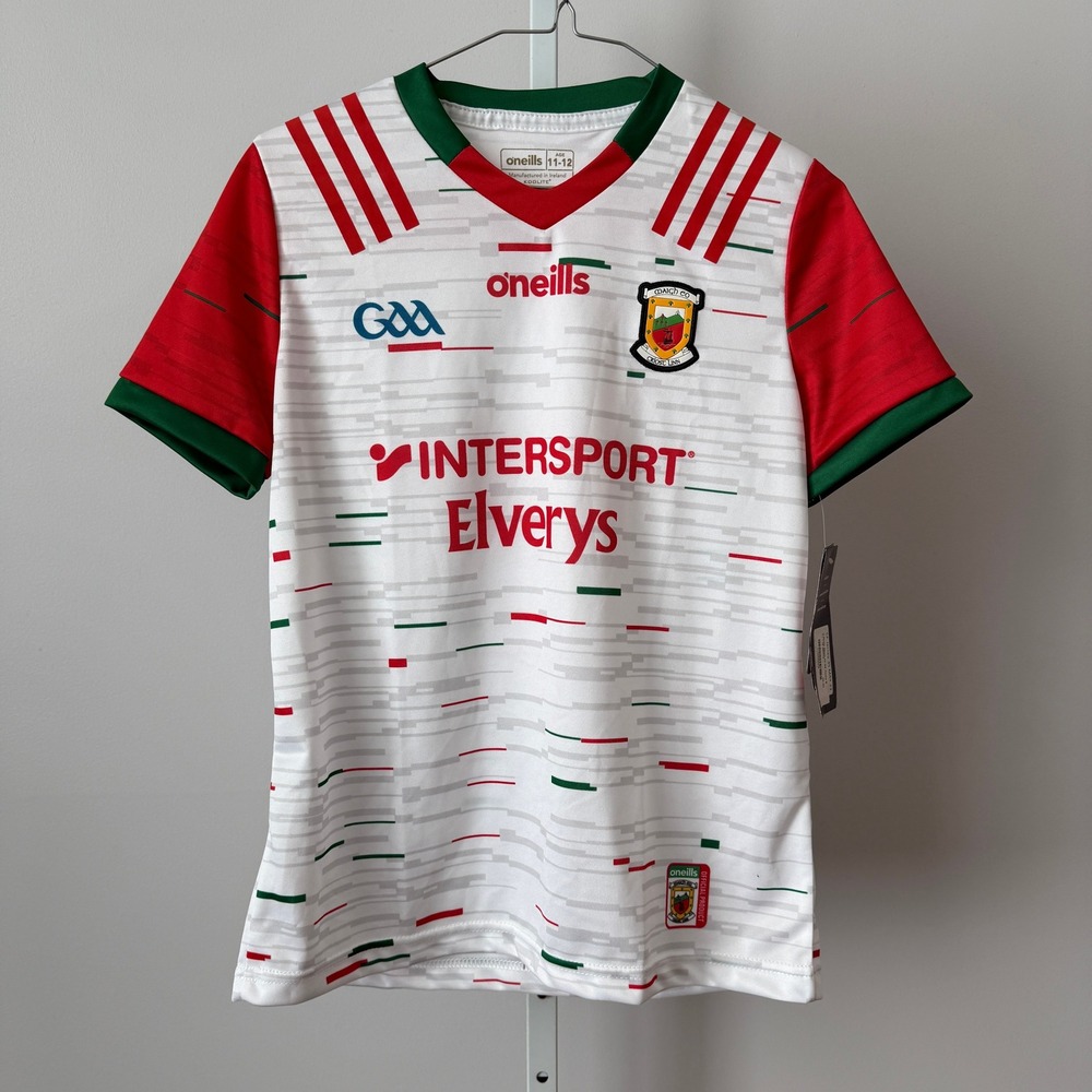 O Neills Mayo GAA 23 GK Home Jersey Kids Age 11-12 White Red Green Koolite NEW